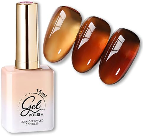 Jelly Brown Gel Nail Polish – 15ml Jelly-like Gel Nail Varnish Crystal-Clear Nails, Long-Lasting, Quick-Drying, Easy to Apply, UV/LED Cured for Salon & Home Manicure (J48#Amber)
