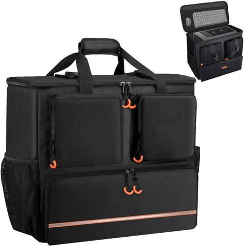 Wigojoy Computer Desktop Tower Large Carrying Case, PC Travel Case for Computer Moving, Portable Gaming Backpack for Keyboard, Mouse and Accessories, Bag Compatible with ATX/M-ATX mainframe chassis