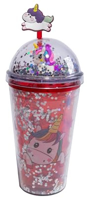 power gift SHAKE UNICORN - Tasse, Gobelet réutilisable avec couvercle et paille - Double paroi - Bouchon à visser hermétique - Pour eau minérale, fruits et jus - Un cadeau pour tous les enfants.