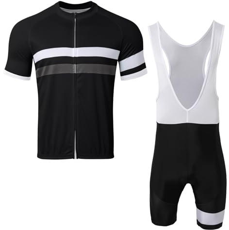 RUMAOZIA Set di maglia da ciclismo da uomo, a maniche corte, con pantaloncini imbottiti in gel, traspirante e ad asciugatura rapida, per uomini e mountain bike, bianco, XL