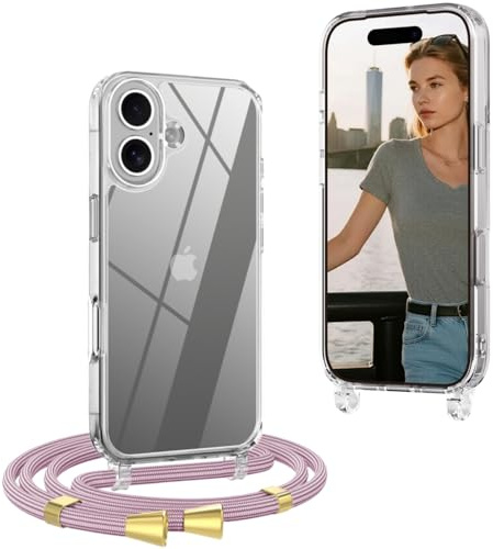 OLEPHY Handykette für iPhone 17 Hülle mit Band, Roségold | Handyhülle mit Verstellbarem und Demontage Umhängeband, Transparent Stoßfeste Hülle zum Umhängen Kordel, (6,3 Zoll)