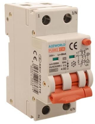 Interruttore Differenziale Magnetotermico Tipo A 16A C16, Bipolare 2P Veri (NO 1P+N), Curva C 6kA 30mA, Doppio Leva con Diagnostica Visiva, 2 Moduli DIN, Serie PL8M2
