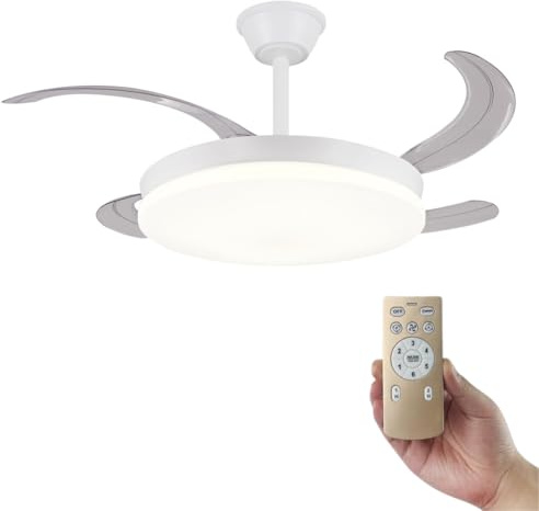 LUMIKING Ventilador de Techo Blanco con Luz LED Silencioso - Ventiladores Retractil con Tonos de Luz y Función Verano e Invierno - 30 W Motor DC con 4 Aspas