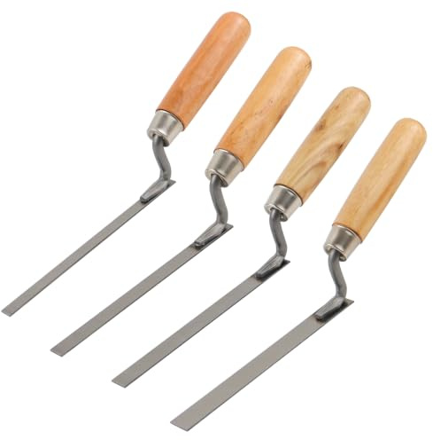 MISIQIMA 4 pezzi cazzuola per fughe (larghezza 8 mm, 10 mm, 12 mm, 15 mm), set di cazzuole per fughe in acciaio al carbonio, cazzuola con manico in legno per intonacare, spatolare e stuccare