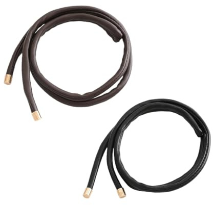 2 Stück Leder Haargummis für Pferdeschwanz, Schwarz Braun | Zopfhalter, Haargummis zum Flechten, Haaraccessoires für Damen, Verstellbare Stirnbänder