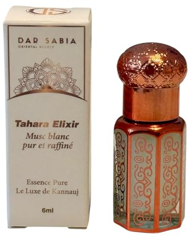 Musc Tahara Blanc 6 ml – parfum musc blanc femme, parfum musc blanc Musc Intime Déodorant Femme, Élixir de Kannauj, Tige en Verre, Sans Alcool, Parfum Pur Non Dilué, Longue Tenue