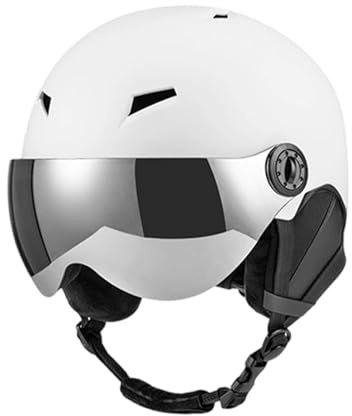 Ski Helmet with Visor & Goggles for Women - Adjustable Fit, Impact-Resistant Shell, Insulating Foam Padding- White M