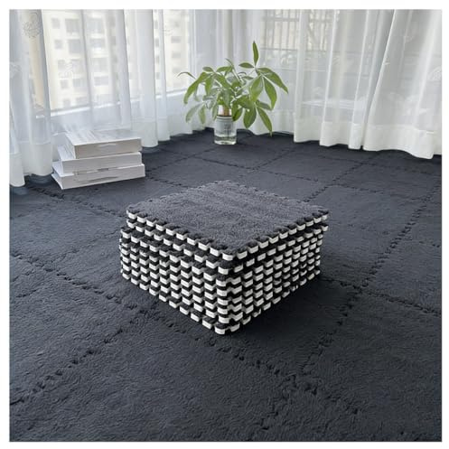 12 Stück Puzzlematte Baby Plüsch-Puzzle-Schaumstoffmatte Mit Rand Rutschfester Teppich Mehrfarbiger Ineinandergreifender Spielmatten Für Den Raumboden(Black,12 pcs)