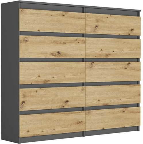 Framire Hohes Highboard Anthrazit/Artisan Eiche 140x40x120 cm – breite Kommode mit 10 Schubladen, XXL Sideboard für Wohnzimmer, Schlafzimmer & Flur, Modern R-140-S10