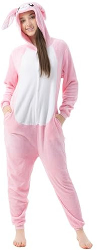 Katara 1744 -Hase Kostüm-Anzug Onesie/Jumpsuit Einteiler Body für Erwachsene Damen Herren als Pyjama oder Schlafanzug Unisex - viele Verschiedene Tiere