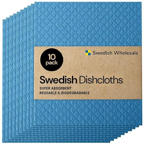 Swedish Wholesale Swedish DishCloths for Kitchen- 10 Pack Reusable Paper Towels Washable - Eco Friendly Cellulose Sponge Microfiber Dish Cloths - Kitchen Essentials - Blue