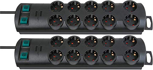 Brennenstuhl Primera-Line, Steckdosenleiste 10-fach (Steckerleiste mit 2 Schaltern für je 5 Steckdosen und 2m Kabel) Farbe: schwarz (2er Pack)