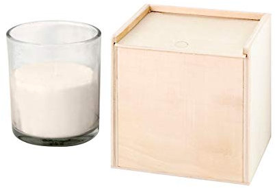 Vela Perfumada Canela. En Vaso de Cristal y presentada en Caja de Madera. Lote de 10 Unidades. Regalo para Invitados Bodas, Bautizo, Comunión