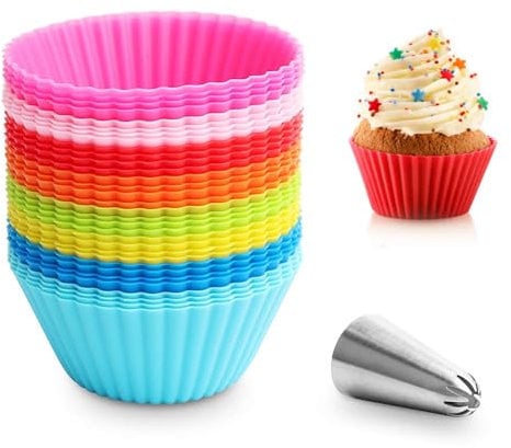 Stampi per Dolci in Silicone, Naiocase 32 Pirottini Muffin Riutilizzabili e Multicolor, Teglie per Torte, Budini, Focaccine, Gelati