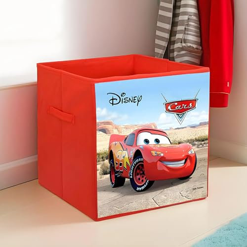 Kuber Industries Disney Cars KUBMART02324 Faltbarer Würfelorganizer aus Vliesstoff mit Griff, Rot