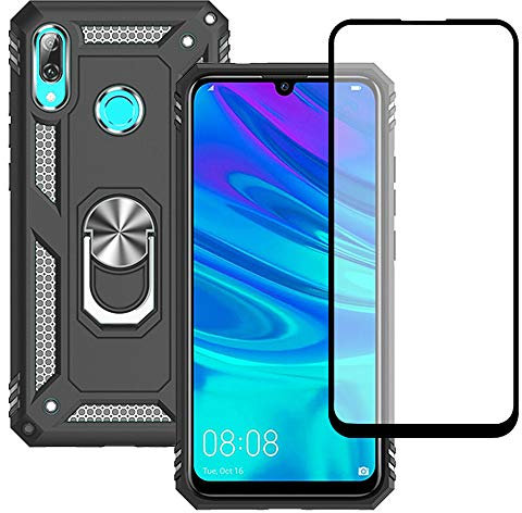 Yiakeng Cover per Huawei P Smart 2019 Con Proteggi Schermo, Custodia Slim Silicone Bumper Antiurto Telefono Case con Kickstand per Huawei P Smart 2019 (Nero)