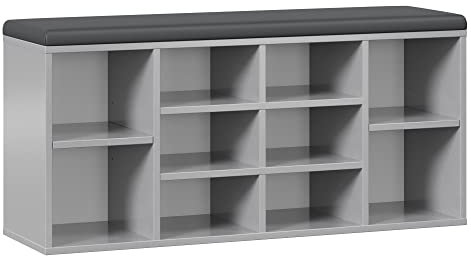 RICOO Schuhbank mit Sitzfläche & Stauraum 104x49x30cm Pressholz Grau, Schuhregal mit Sitzkissen WM033-PL-A, Schuhschrank mit Sitzbank Bank mit Schuhablage Garderobenbank Sitzbänke & Truhen Flur