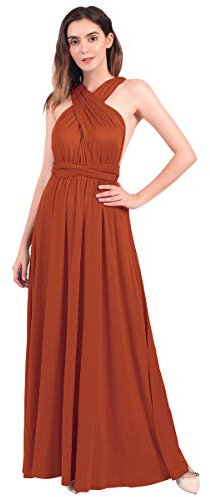 IMEKIS Elegantes Abendkleid für Damen, Multiway-Umwandelbares Bandagekleid, ärmellos, V-Ausschnitt, schulterfrei, Brautjungfer, Hochzeit, Cocktail, formelle Party, Maxikleid, coffee, Small