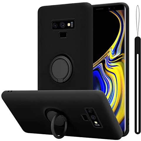 Cadorabo Hülle kompatibel mit Samsung Galaxy Note 9 Schutzhülle TPU Silikon Case Liquid Design mit Ring Slim Kratzfest Liquidsilikon Microfaser Case Hülle für Galaxy Note 9 in Schwarz