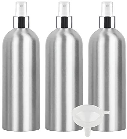 TIANZD 3 Piezas Pequeño 500 ml botella de spray pulverizador Botella de Aluminio Plata con Bomba en Blanco/Plata Niebla Fina Atomizador para Perfume Viaje Artículos de Agua Cosmético con Embudo