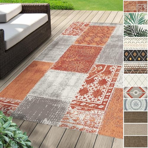 Floordirekt Outdoor Teppich wetterfest & UV beständig für Terrasse, Balkon oder auch für Küche & Wohnzimmer Robustes, flachgewebtes kurzflor waschbarer Wohnzimmerteppich 200 x 290 cm Cotton Rot