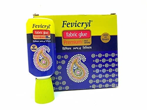 JP Arts & Crafts Fevicryl - Colla per tessuto per gemme, strass acrilici, per vestiti, scarpe, nastri adesivi, lavabile in lavatrice, 30 ml per applicazione nastro in pizzo, colore: bianco