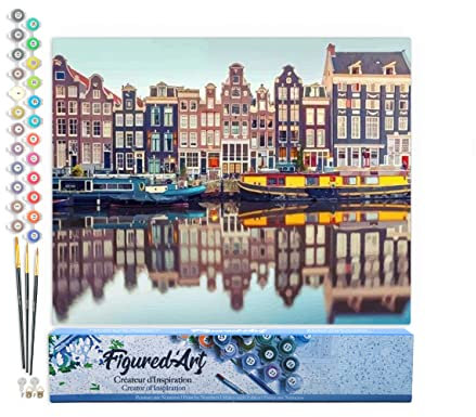Figured'Art Malen Nach Zahlen Erwachsene Amsterdam - Paint by Numbers Basteln DIY Bastelset 40x50cm ohne Holzrahmen