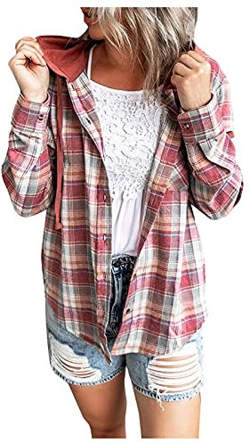 Damen Alpaka Mantel Womens Hoodie Plaid Drawstring Shirt Langarm Herbst Lässige All-Match-Bluse Fake Mantel Damen