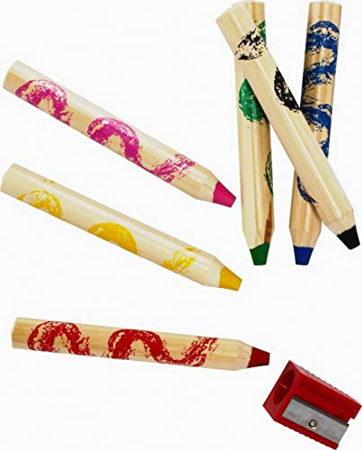 Jumbo Colouring Pencils - 6 Colours + Sharpener