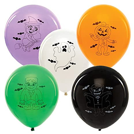 Baker Ross FX227 Halloween Balloons - Pack of 10, Latex Colored Party Decoration Supplies for Kids