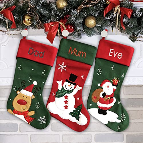 Personalized Christmas Stocking - Santa Stocking - Embroidered Name - Large 18.5inch, Traditional Red and Green, Family Holiday Season Decor