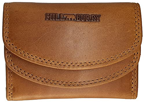 Hill Burry RFID Schutz kleine Geldbörse Portemonnaie, Portmonee aus echtem Leder für Frauen Damen Langbörse Geldbeutel Geldtasche (ca. 10,6 cm, Höhe ca. 7,9 cm, Breite 3,0 cm) (Braun)