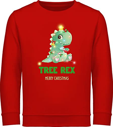 Sweatshirt Kinder Pullover für Jungen Mädchen - Weihnachten Geschenke - Tree Rex - Merry Christmas - 140 (9/11 Jahre) - Rot - weihnachtssweatshirt weihnachtsmotiv Pulli weihnachtsoutfit weihnacht