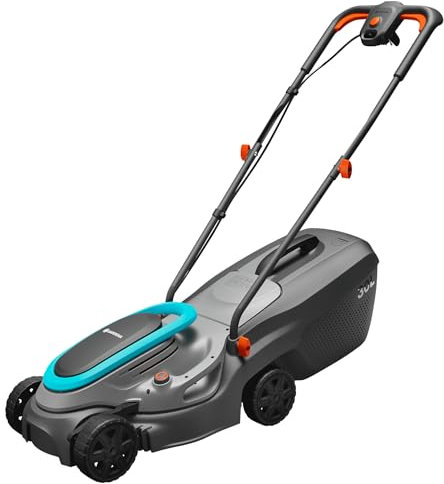 Gardena electric lawn mower PowerMax 32/1200 G2: mower up to 300 m², 1200 W power, 32 cm cutting width, 30 l catch volume, 35 to 65 mm cutting height, ErgoTec handle, foldable, UK plug (14633-28)