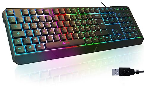 Klim Chroma Clavier Gamer AZERTY FR - Nouveauté - Silencieux USB - Clavier Filaire Rétroéclairé LED - PC Gaming PS4 PS5 Mac - Noir (Reconditionné)
