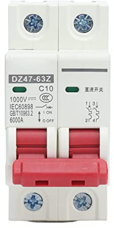 Tyenaza Interruttore Magnetotermico 10A, DZ47-63Z-2P, 1000 V, 10 A, Montaggio su Guida DIN, 35 mm, Interruttore di Separazione DC, Interruttore Solare, Protezione del Circuito