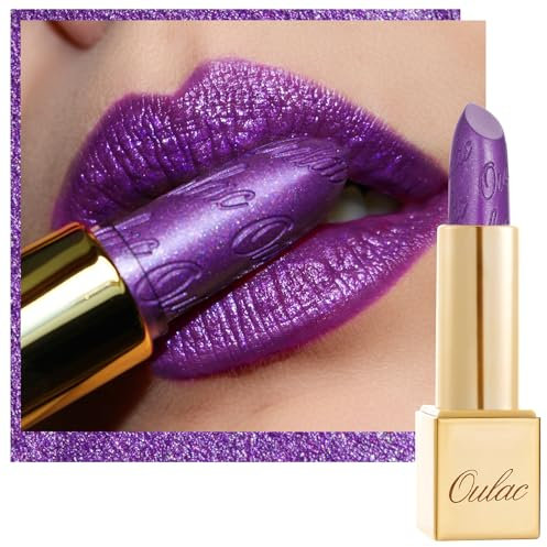 OULAC Métallique Briller Rouge à lèvres Pourpre, Glitter 3D Longue Durée Haut Pigmenté, Formule Hydratante, Brillant à Lèvres Couvrant Toute la Surface, Vegan 4,3 g (16)