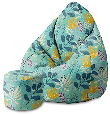 DreamRoots Bean Bag 80x80x120cm - Sitzsack mit Lehne und Hocker und Bezug - Sitzkissen Boden - Chill Bubibag - Sitzsack mit Füllung - Erwachsene mit Füllung M-Lichtblum1
