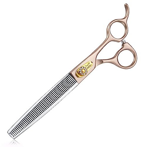 JASON Profi Fellschere für Hunde - 54 Zähne Effilierschere aus japanischem 440C-Edelstahl 7 Zoll Hundeschere mit ergonomishcen Griff, Roségold