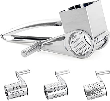 Gourmet Parmesan Grater with Crank, Küchenprofi Stainless Steel Cheese Grater, Stainless Steel Cheese Grater with 3 Interchangeable Drum Blades