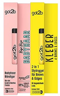 got2b Haar Mascara-Bürste Bye Bye Babyhaar, Bürste zum Babyhaare Fixieren, für unterwegs(1x16 ml) & GOT2B 2in1 Stylinggel Kleber 4 Brows & Edges 1x16 ml