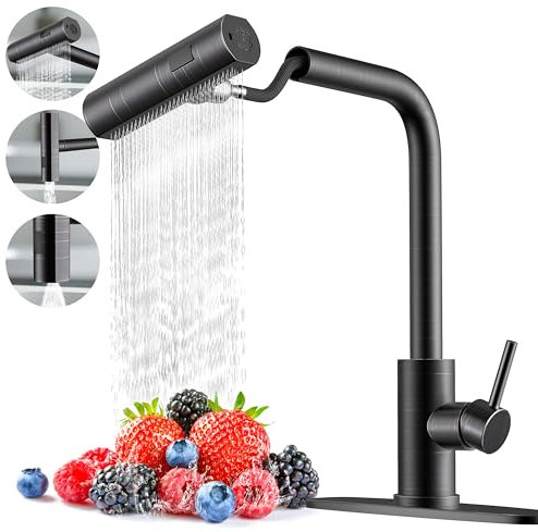 AVSIILE Grifo de cocina con rociador extraíble, bronce aceitado con cascada táctil, mango de un solo agujero, grifos de fregadero de cocina de acero inoxidable, grifos de pulverización extraíbles