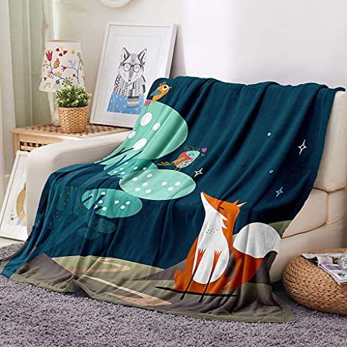 EHOMERY Kuscheldecke Orientalisch Picknick Decken Outdoor Kuscheldecke Für Terrasse Tich Decken Fuchs Landschaft Camping-Decke Dekorative Weiche Kuscheldecken Dunkelgrün 240x180cm