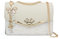 FuninCrea Umhängetasche Damen Leder Crossbody Bag Damen Groß Pailletten mit Kettenriemen und Anhänger, Große Kapazität Schultertasche Damen mit 2 Fächern und 1 Reißverschlusstasche (Weiß)