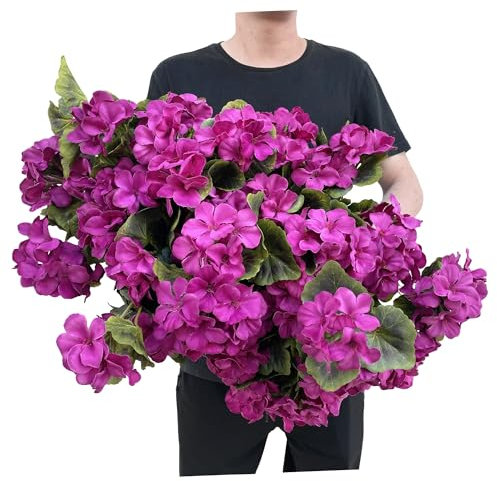 Dophinena Künstliche Geranien, volle Blüten, Seidenblumen, Geranienstrauch, rote Farbe für Zuhause, Garten, Hochzeit, Innen- und Außenbereich, 4 Stück