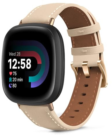 KeeFos Bracelet Cuir Compatible pour Fitbit Versa 4/Versa 3, Bracelets en Cuir de Remplacement pour Fitbit Sense 2/Sense - Abricot