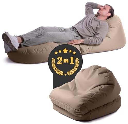 Avalon - Pouf Chaise Longue da Esterno Pieghevole Double Jive, Poltrona Sacco Letto Comodo e Impermeabile, Perfetto da Giardino, Arredo Piscina, Design Moderno, Made in Italy(75x180cm-Tortora)