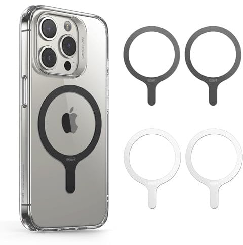 ESR für MagSafe Ring Aufkleber Metallring, 4 Stück Magnet Metallring für Handyhülle, Universelles MagSafe Sticker, für iPhone 16/16e/15/14/13/12/11/X, Galaxy S24/S23/S22/S21 und mehr, Schwarz Und Weiß