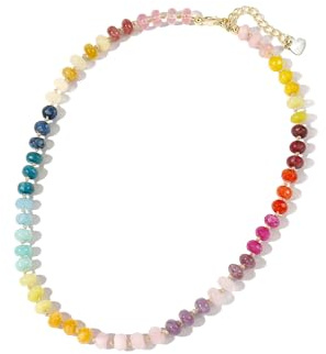 Gemstone Beaded Necklace for Women Colorful Natural Stone Freshwater Pearl Surfer Beach Rainbow Necklace Jewelry Gift (colorful -03)