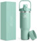 GEDUX 1000ml Edelstahl Tumbler mit Griff und Strohhalm, Vakuumisolierte Wasserflasche mit 2-in-1 Deckel (Schluckdeckel/Straw Deckel) und Silikonboden